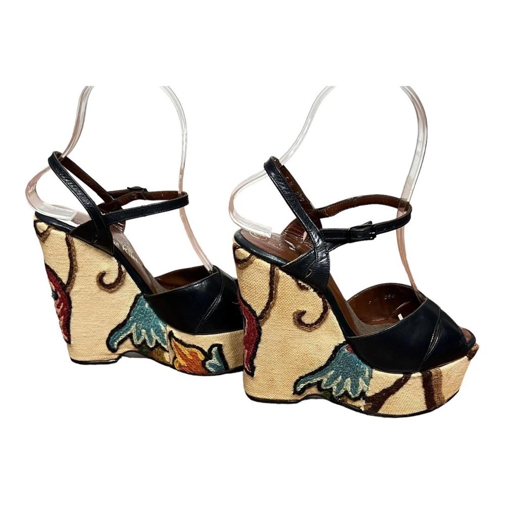 BONNIE smith for kimmel "The wonder wedge" vintage leather & floral needlework - Picture 4 of 10